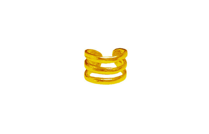 Gold mini ear cuff, non-piercing spiral boho ear jewelry, front view on white background