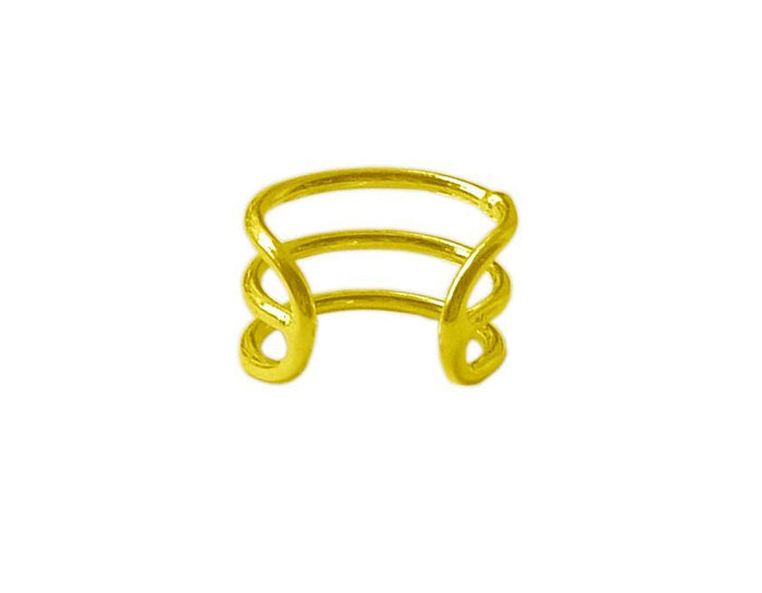 Gold Triple Strander Ear Cuff - Elegant Adjustable Non Piercing Jewelry back view
