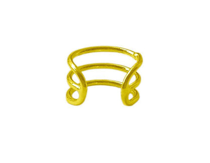 Gold Triple Strander Ear Cuff - Elegant Adjustable Non Piercing Jewelry back view