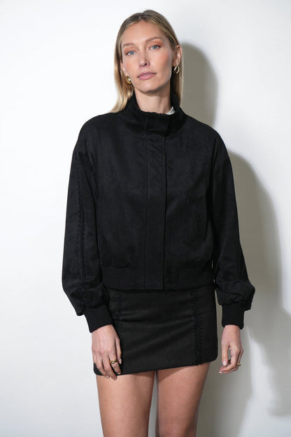 Haven Faux Suede Bomber With Embroidery