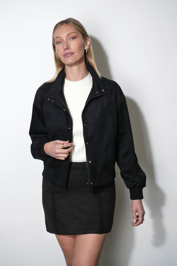 Haven Faux Suede Bomber With Embroidery