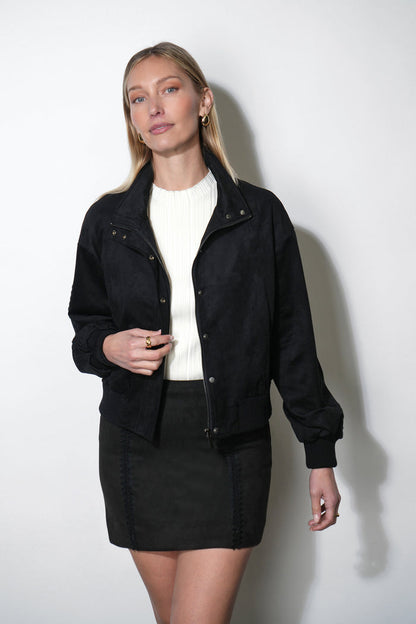 Haven Faux Suede Bomber With Embroidery