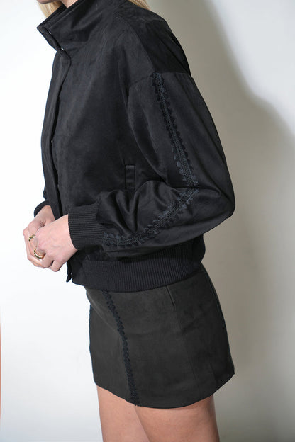 Haven Faux Suede Bomber With Embroidery