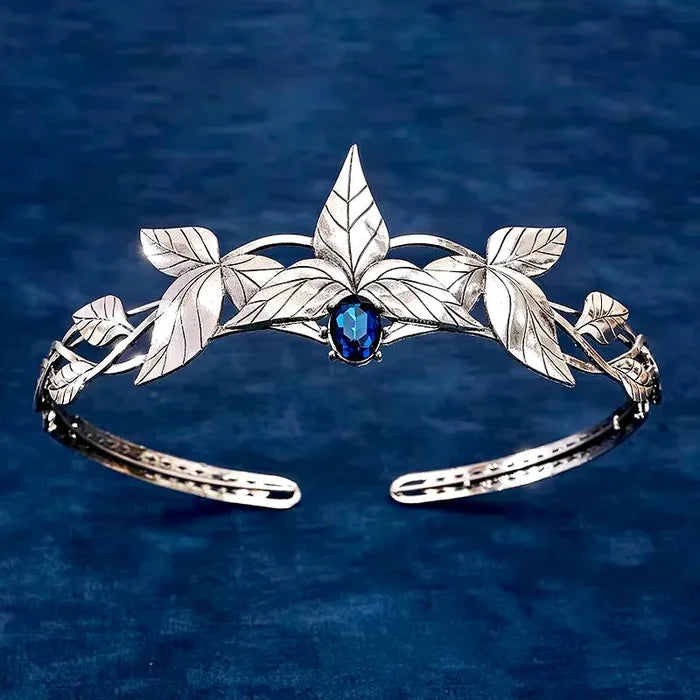 Wedding Hair Accessories - Silver Royal Crown with Blue Center Stone