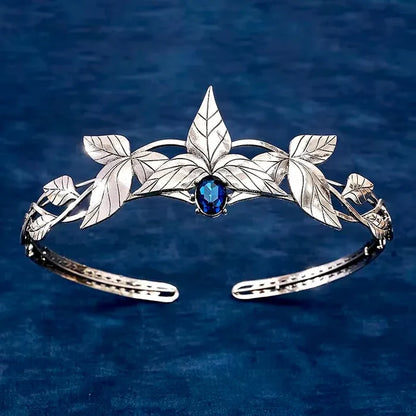 Wedding Hair Accessories - Silver Royal Crown with Blue Center Stone