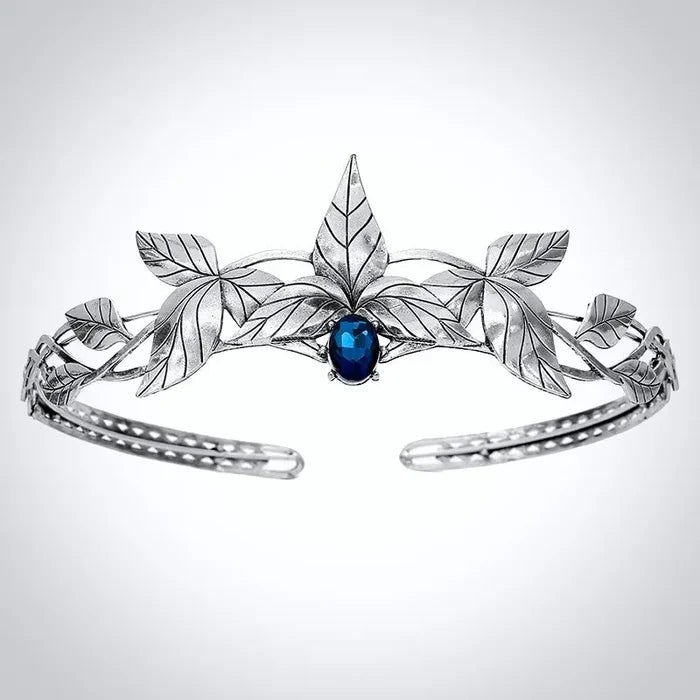 Wedding Hair Accessories - Silver Royal Crown with Blue Center Stone