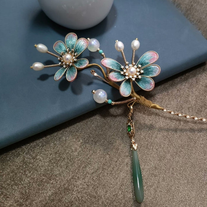 Handmade Ronghua Silk Velvet Double Butterfly Hairpin