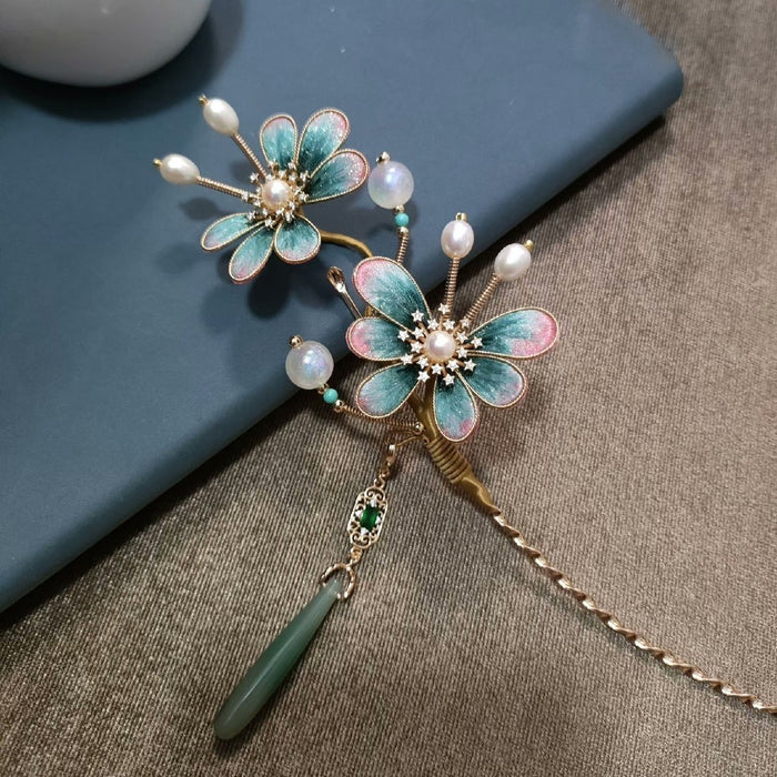 Handmade Ronghua Silk Velvet Double Butterfly Hairpin