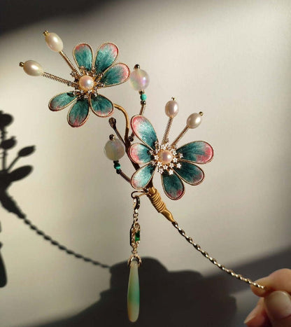 Handmade Ronghua Silk Velvet Double Butterfly Hairpin