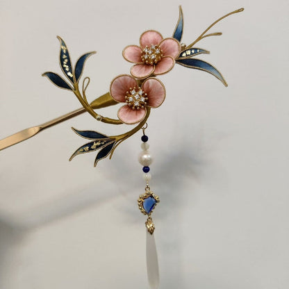 Handmade Ronghua Silk Velvet Pink Plum Blossom Hairpin
