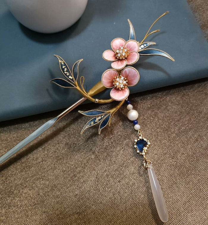 Handmade Ronghua Silk Velvet Pink Plum Blossom Hairpin