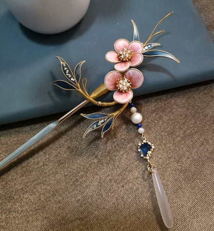 Handmade Ronghua Silk Velvet Pink Plum Blossom Hairpin