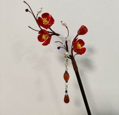 Handmade Ronghua Silk Velvet Plum Blossom Hairpin