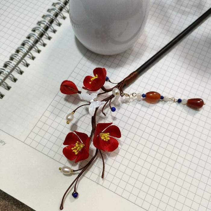 Handmade Ronghua Silk Velvet Plum Blossom Hairpin
