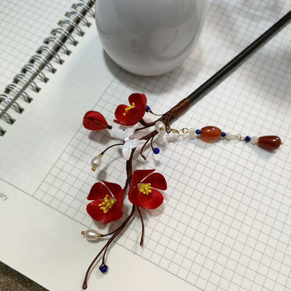Handmade Ronghua Silk Velvet Plum Blossom Hairpin
