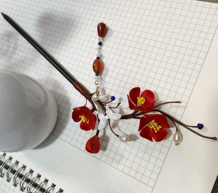 Handmade Ronghua Silk Velvet Plum Blossom Hairpin