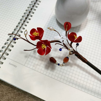 Handmade Ronghua Silk Velvet Plum Blossom Hairpin