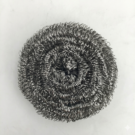 Metallic scrubber on a white background