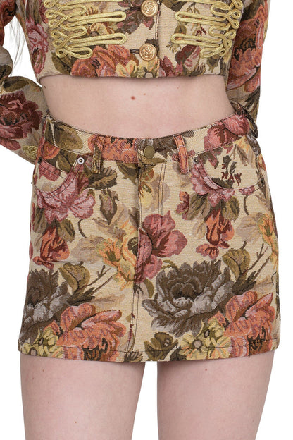 HEY-NOW-T Jeffrey Campbell Skirt Beige Floral Tapestry _hover