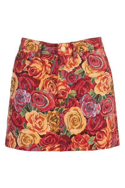 HEY-NOW-T Jeffrey Campbell Skirt  Red Floral Tapestry