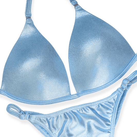 Hologram Baby Blue Fit Model Competition Suit in soft blue for NPC bikini competition suit and fit model competition suit