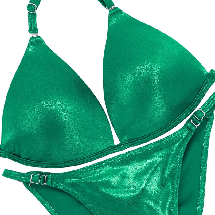 Hologram Kelly Fit Model Competition Suit in green for NPC bikini competition suit and fit model competition bikinis