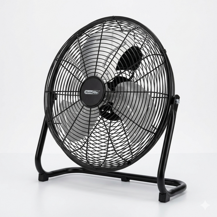 Black floor fan on a white background