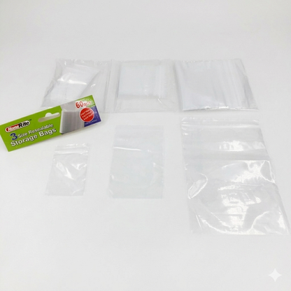 Clear storage bags with a HomeRite packaging label on a white background