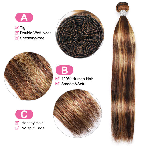 machine weft honey blonde highlight piano color human hair 3 bundles