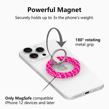 Hope Print MagSafe phone grip ring with pink background white awareness ribbons and hope text compatible with iPhone and Samsung