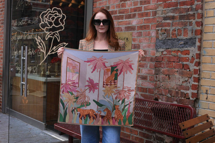 Jessie Zhao New York Double Sided Silk Scarf in Indoor Forest