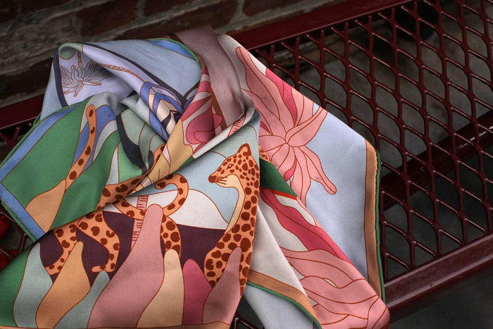 Jessie Zhao New York Double Sided Silk Scarf in Indoor Forest