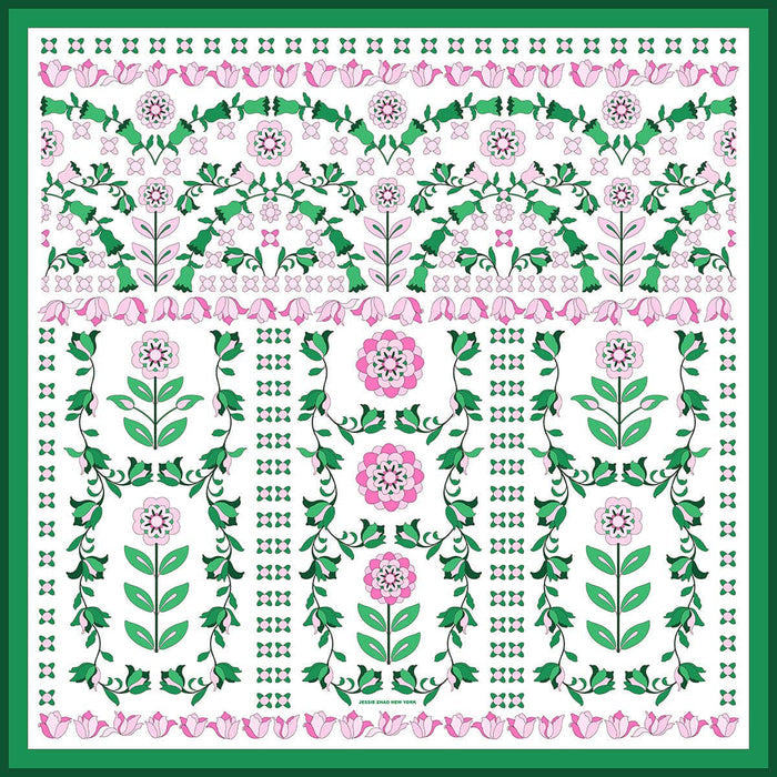Jessie Zhao New York Double Sided Silk Scarf in Ivy Parterre