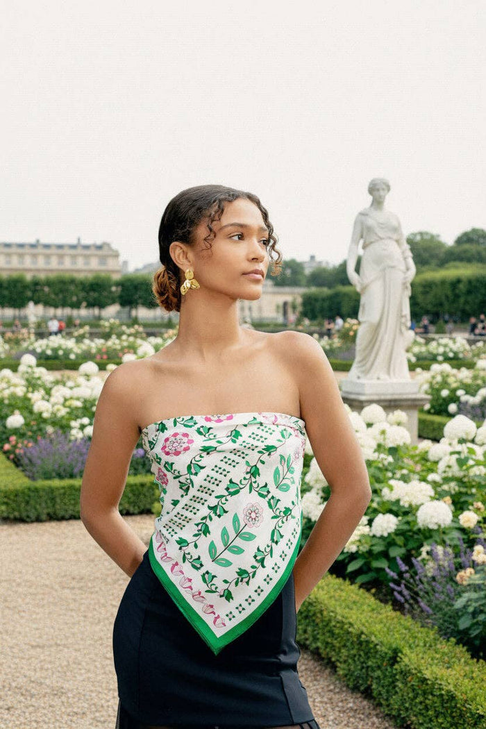 Jessie Zhao New York Double Sided Silk Scarf in Ivy Parterre