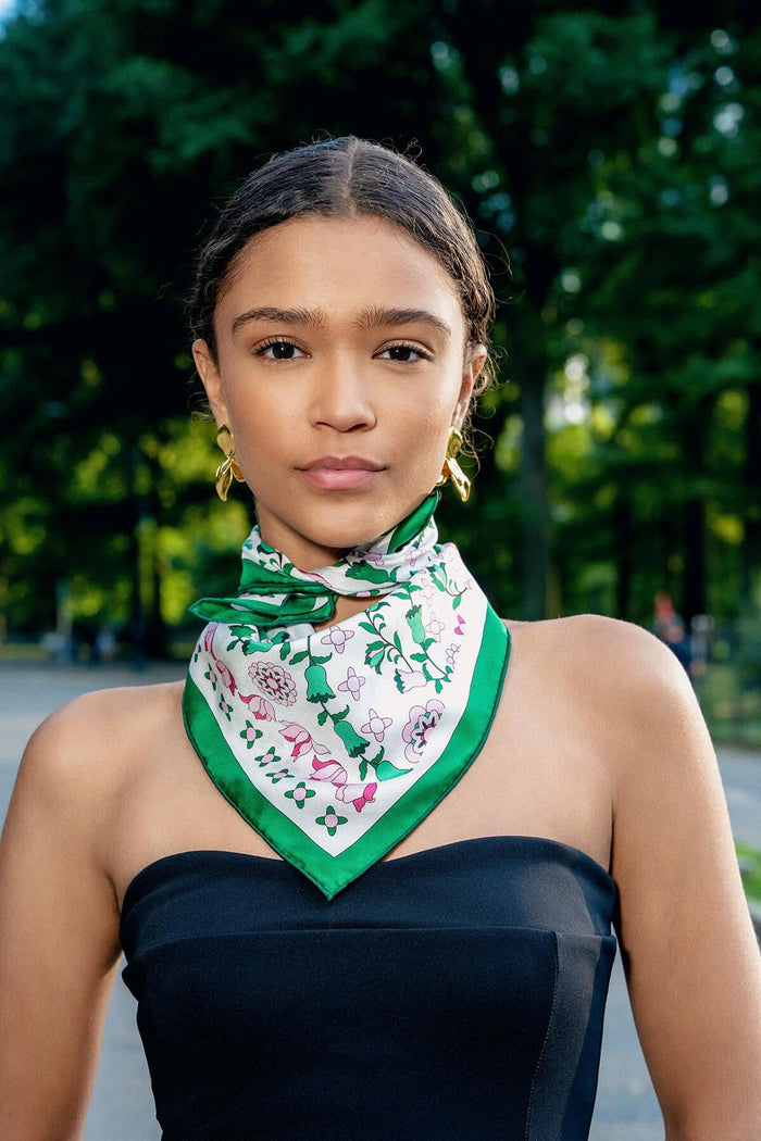 Jessie Zhao New York Double Sided Silk Scarf in Ivy Parterre