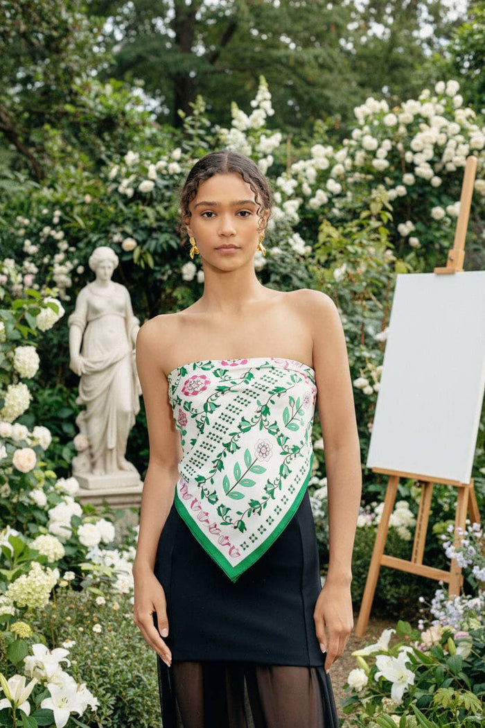 Jessie Zhao New York Double Sided Silk Scarf in Ivy Parterre