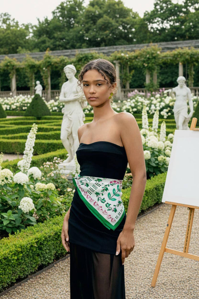 Jessie Zhao New York Double Sided Silk Scarf in Ivy Parterre