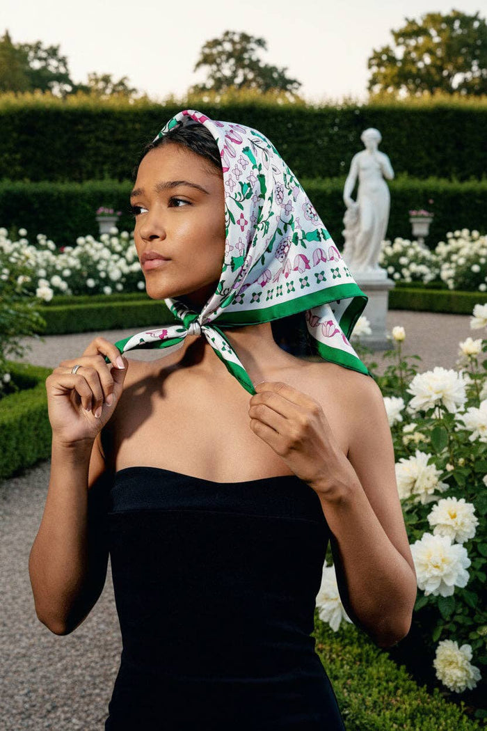 Jessie Zhao New York Double Sided Silk Scarf in Ivy Parterre