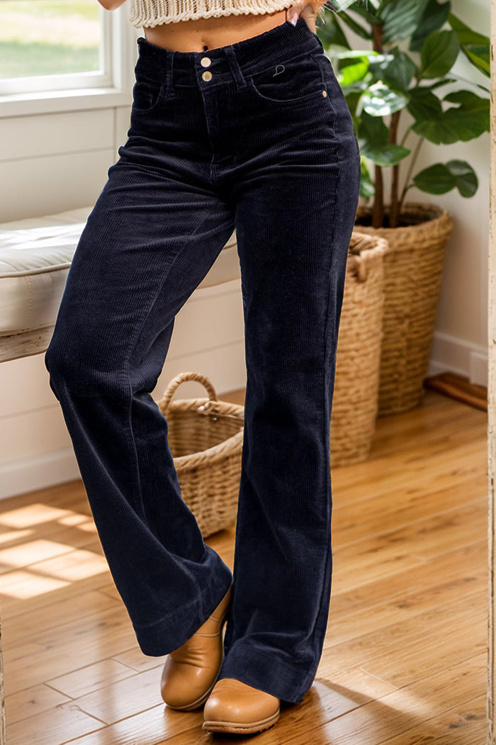 Judy Blue Corduroy Wide Leg - Black - fashion-forward corduroy, drop shipped from the USA.