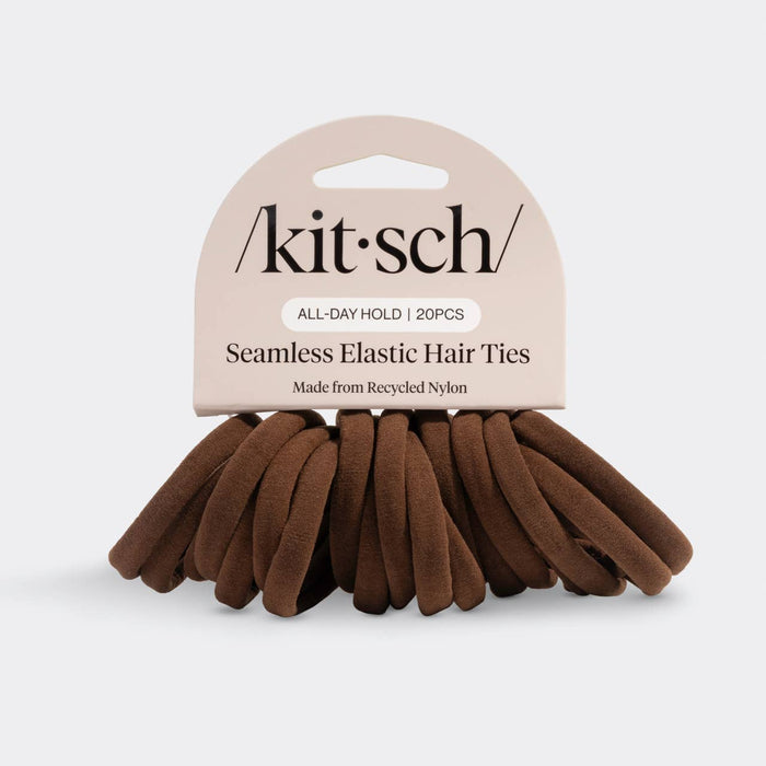 KITSCH Recycled Fabric Seamless Hair Elastics 20pc Set in Chocolate