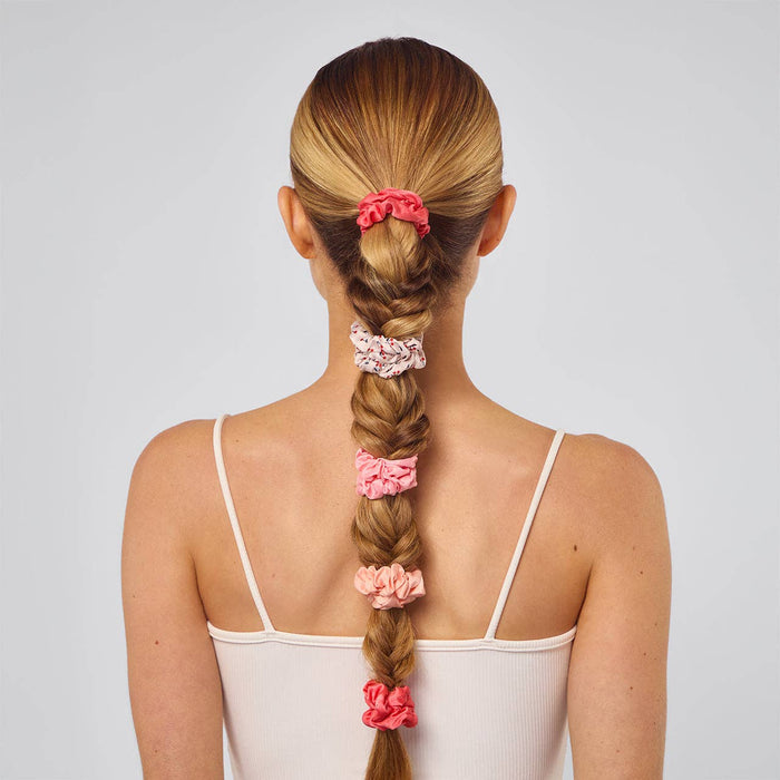 KITSCH Ruched Satin Scrunchies 5pc Set in Cherry Blossom