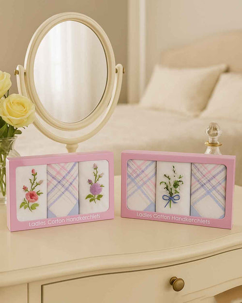 Ladies Embroidered Pure Cotton Handkerchiefs 2 Boxes of 3 - White - Country Collection