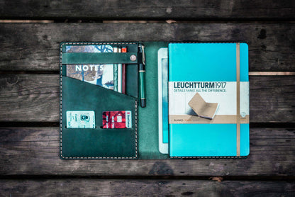 Leather Hobonichi Cousin A5 Planner Cover - Crazy Horse Forest Green