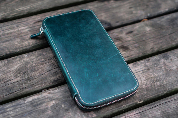 Leather Zippered Hobonichi Weeks Cover - Crazy Horse Forest Green