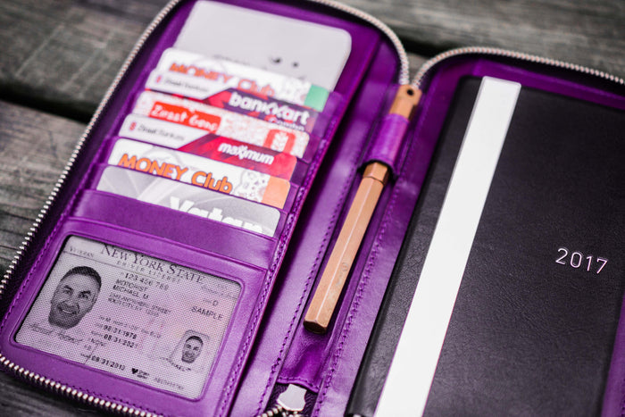 Leather Zippered Hobonichi Weeks Cover - Purple