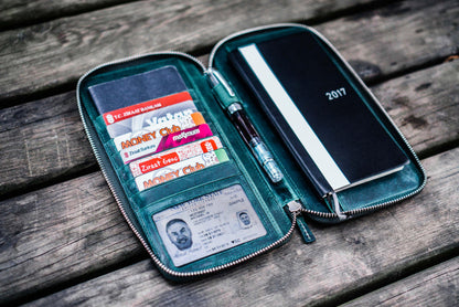 Leather Zippered Hobonichi Weeks Mega Cover - Crazy Horse Forest Green