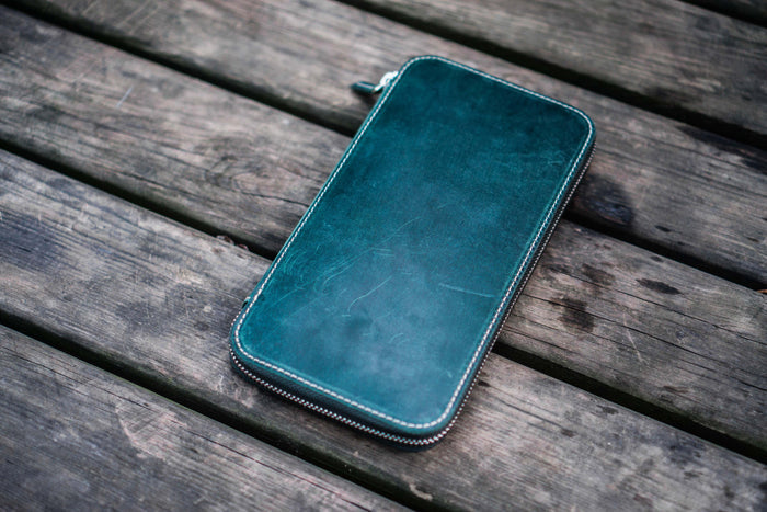 Leather Zippered Hobonichi Weeks Mega Cover - Crazy Horse Forest Green
