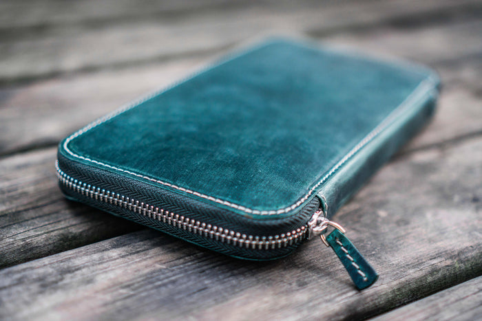Leather Zippered Hobonichi Weeks Mega Cover - Crazy Horse Forest Green