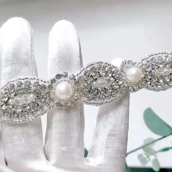 Wedding Accessories - Silver Pearl and Crystal Bridal Belt/Sash