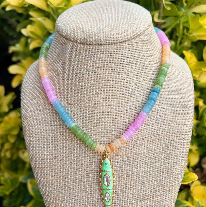 Light Multi Green Fish Necklace